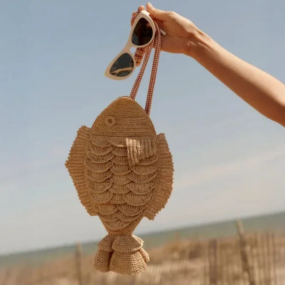 Alemais Horizon Raffia Fish Bag Natural NEW NWT - Picture 2 of 10